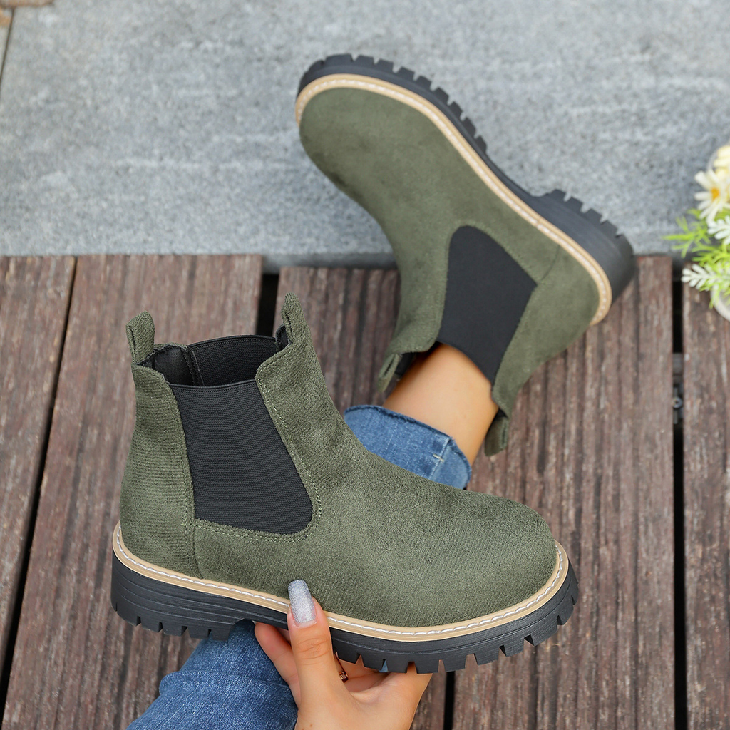 Women's Round Toe Square Heel Slip-On Boots | Fall Winter Fabric Boots