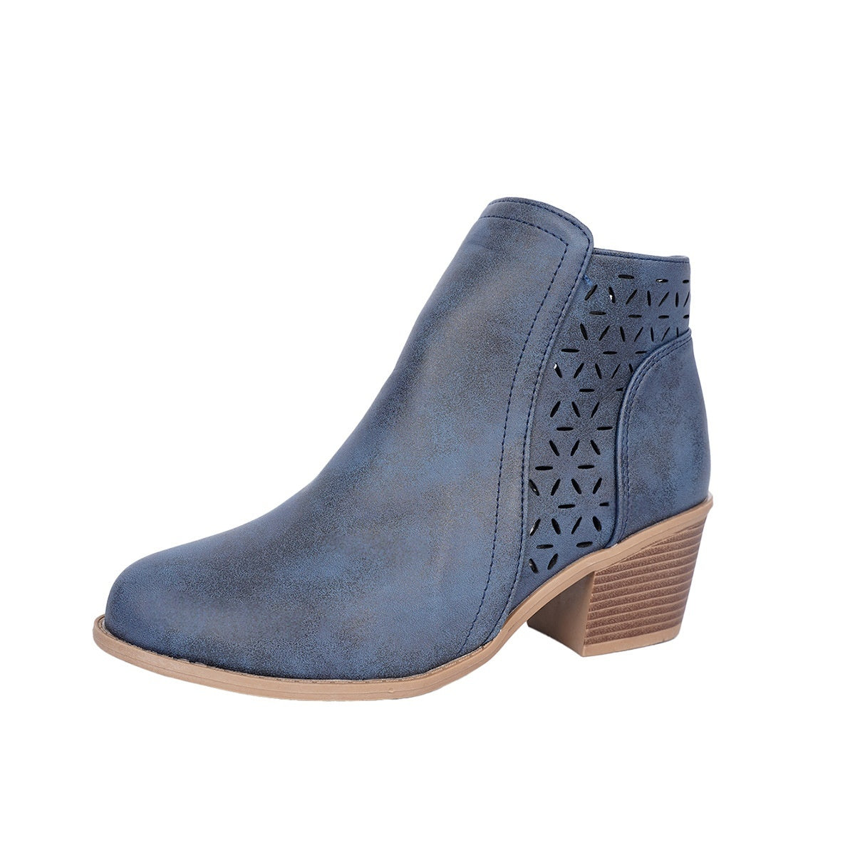 Women's Chunky Heel Pointed Toe Cutout Ankle Boots | British Style Side Zipper Booties | Sarah Express