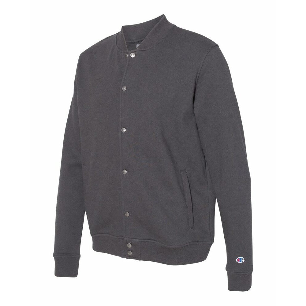 Champion Mens Small Charcoal Gray Snap Up PolyCotton Athletic Bomber Jacket