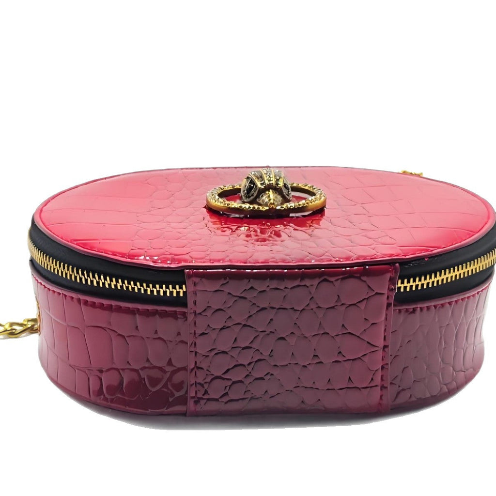 Women's Patent Leather Crossbody Bag - Compact Shoulder Bag with Adjustable Strap