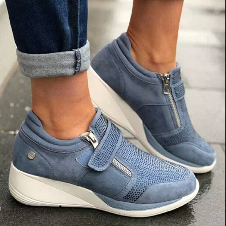 Women's Rhinestone Canvas Mary Jane Sneakers | Velcro Round-Toe Platform Shoes