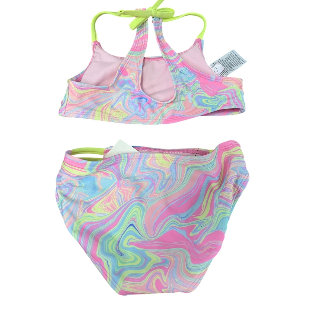 New Art Class Girls XS (4/5) UPF 50+ Pastels on Pink Swirl Bikini 2PC Swimsuit