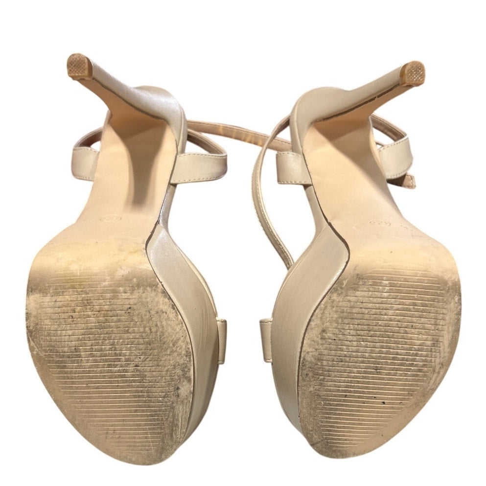 Merumote Womens Size 6.5 Tan 6" Platform Heel Open Toe Ankle Strap Sandal Shoes