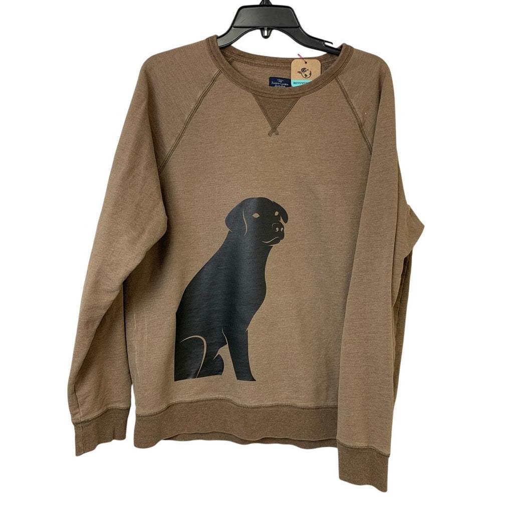 Upcycled Hand Printed Womens Large Black Lab Dog Long Sleeve Sweatshirt
