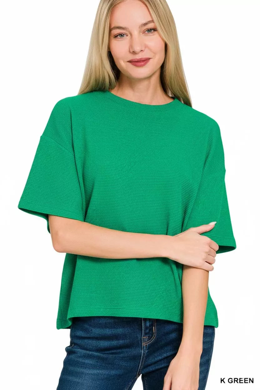 Zenana Full Size Double Knit Side Slits Hi Low Short Sleeve Top Plus Size