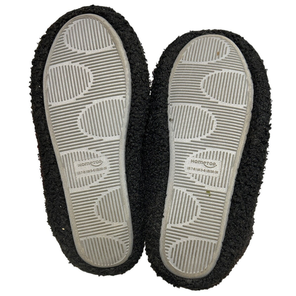 HomeTop Womens Size 7/8 Black Fuzzy Curly Fur Slide On Memory Foam Slippers