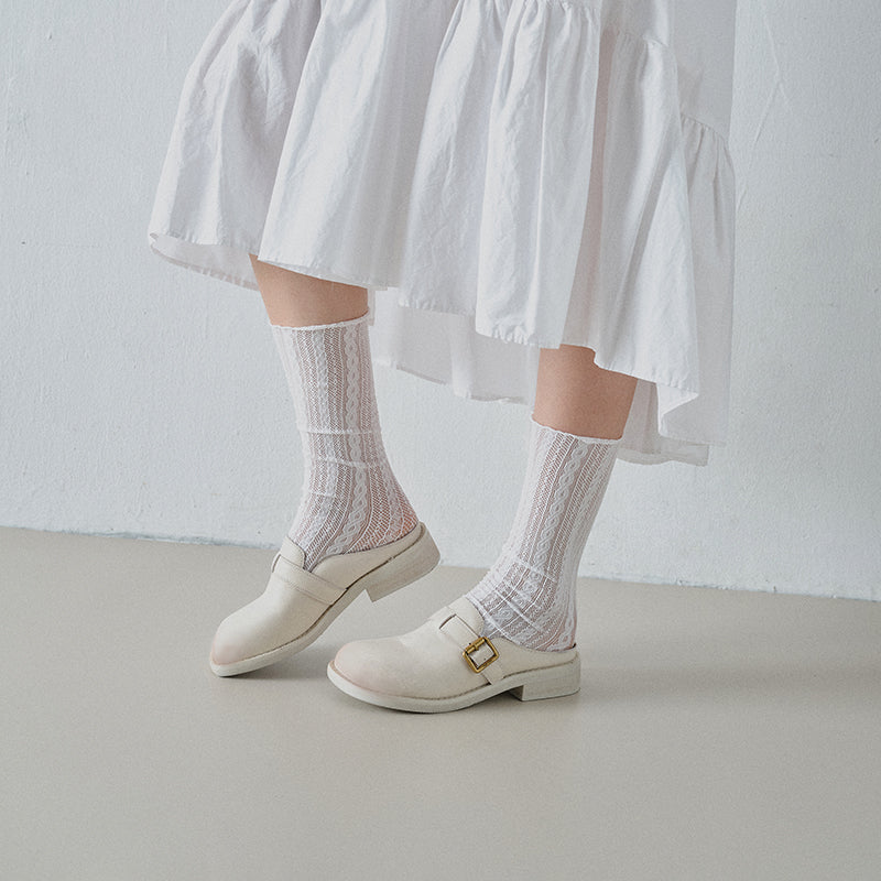 Women's Full Grain Leather Buckle Mules | Retro Low Block Heel Backless Shoes