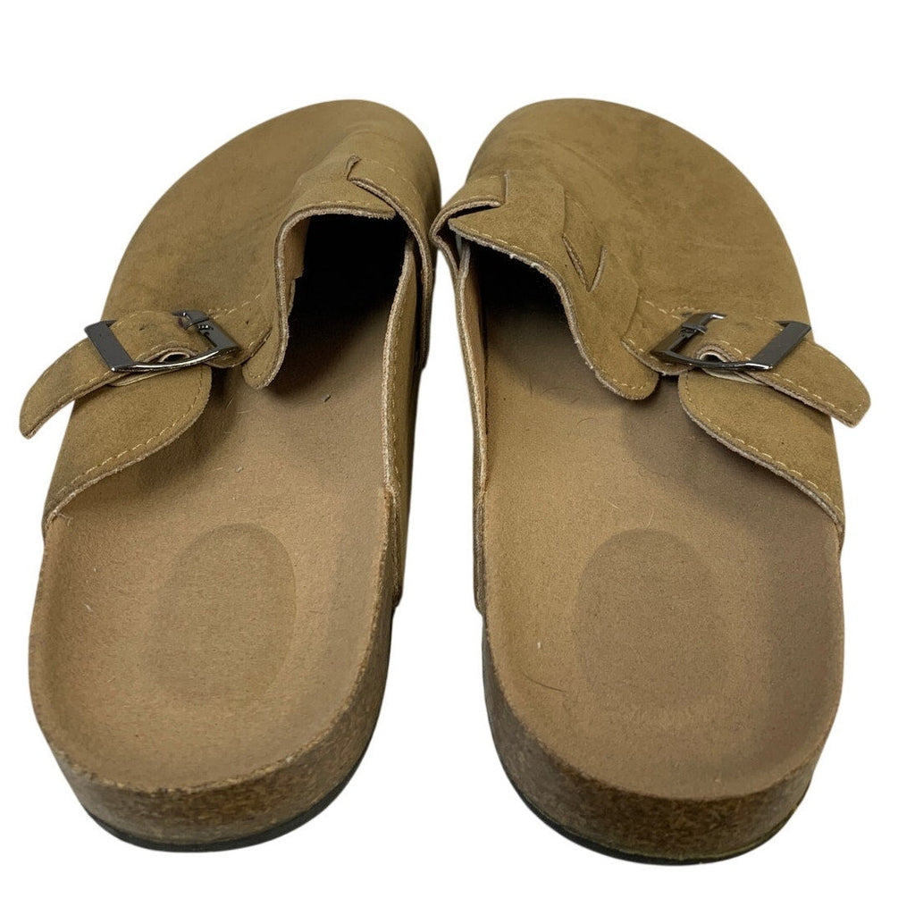 Womens Size 8 Brown Suede Clogs Closed Round Toe Buckle Strap Slip On Shoes