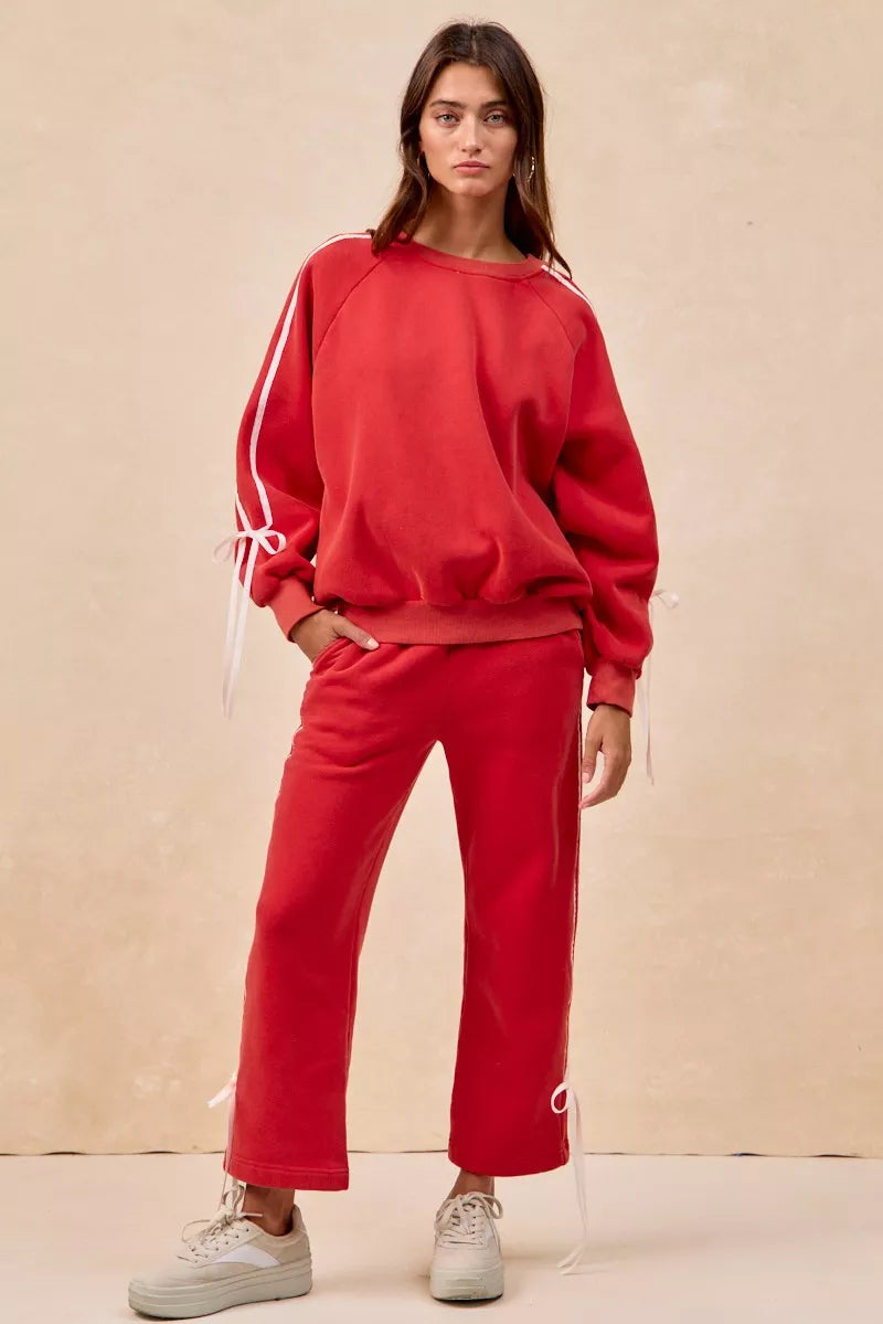 BiBi Side Lined Bow Details Fleece Sweatshirt
