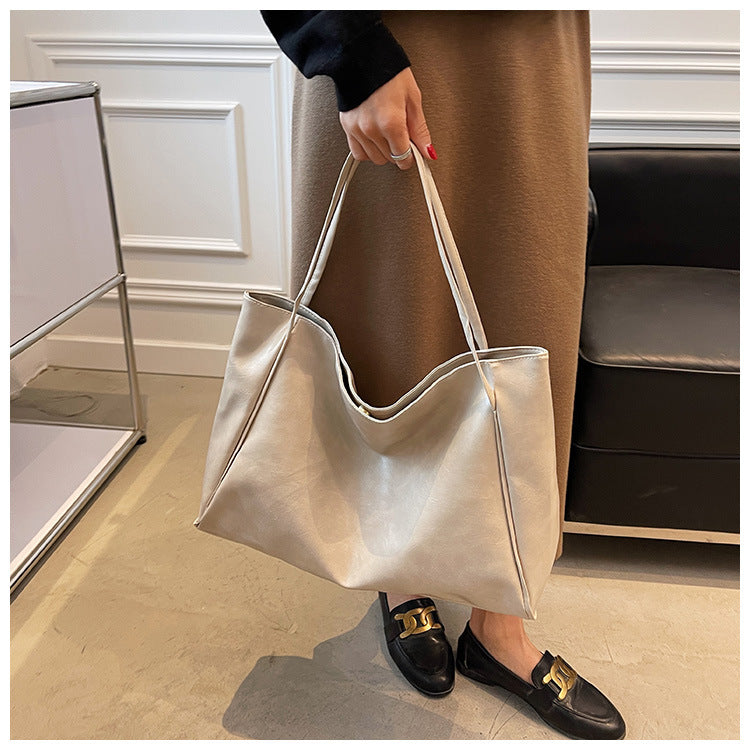 Women's Vintage Tote Bag - Large Capacity PU Leather Shoulder Handbag for Daily Use