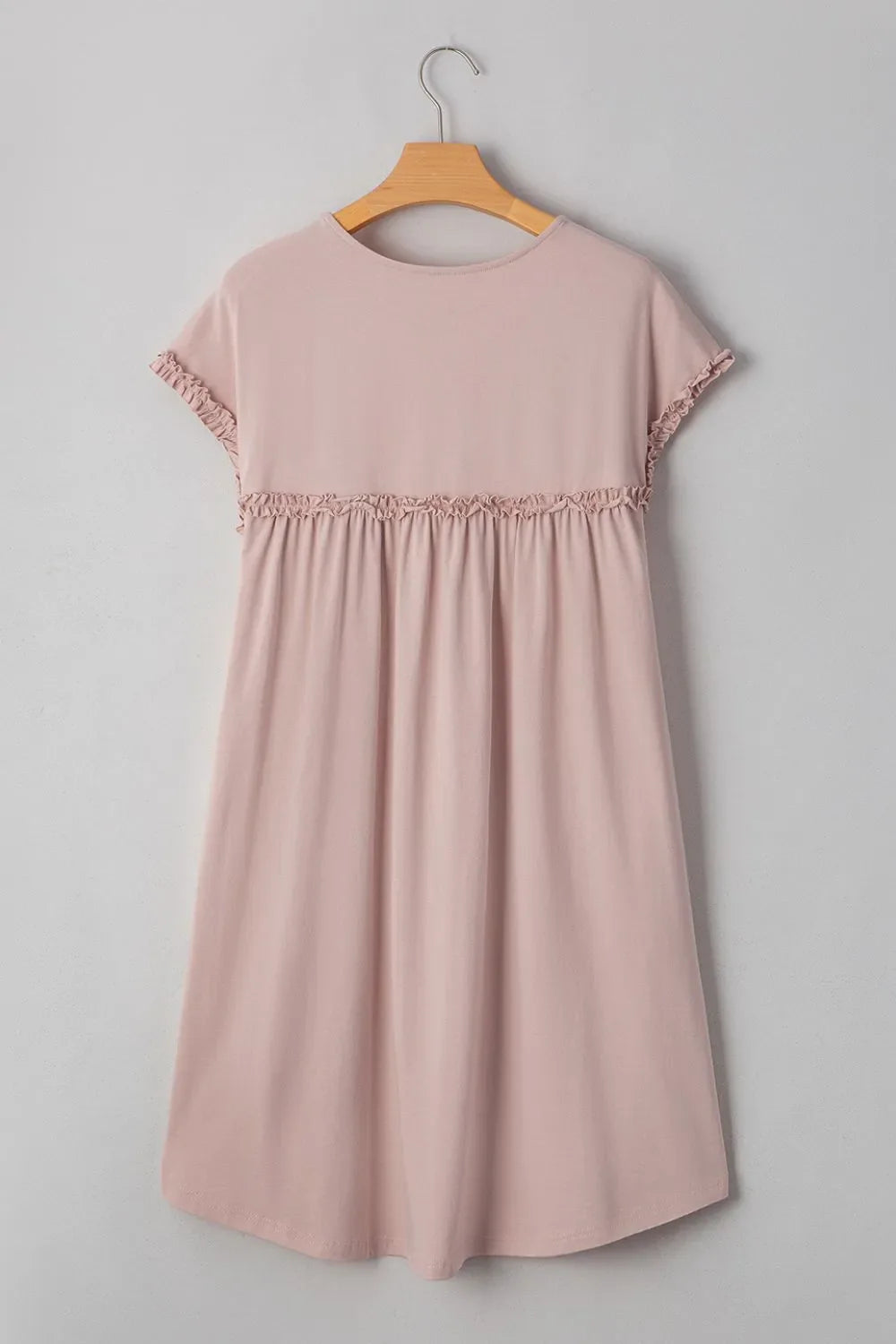 Frilled Trim Crew Neck Cap Sleeve Loose Fit Mini Dress