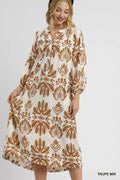 Umgee Mix Abstract Floral Print Midi Dress