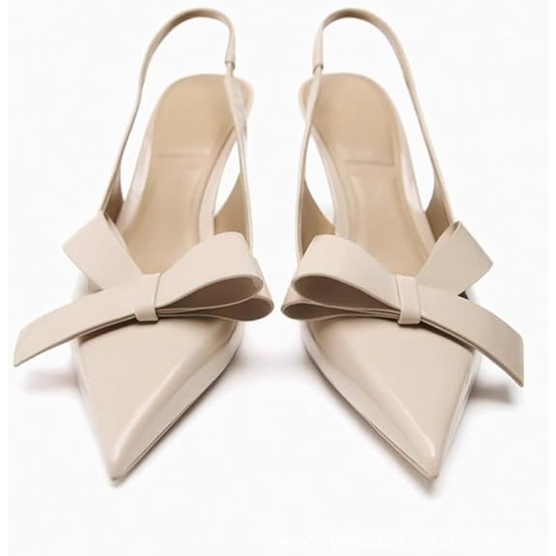 Kluolandi Womens Size 7.5 Nude 3.5" Heel Bow Knot Pointed Closed Toe Shoes