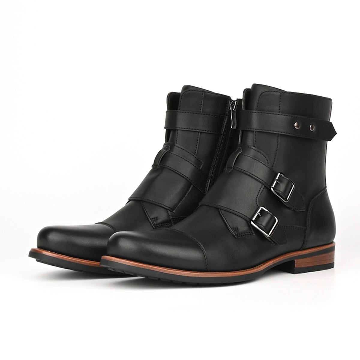 Men's Vintage Denim Boots | Metal Buckle Side-Zip Low Heel – Black & Brown