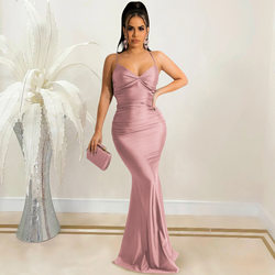 Solid Color Sexy Spaghetti Straps Corset Backless Lace up Tight Maxi Dress