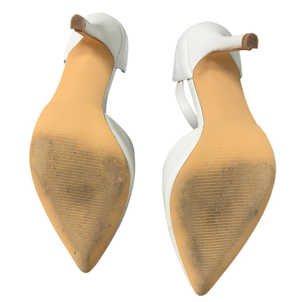Odisen Womens Size 6 White Faux Leather 3.5" Heel Closed Toe Ankle Strap Shoes