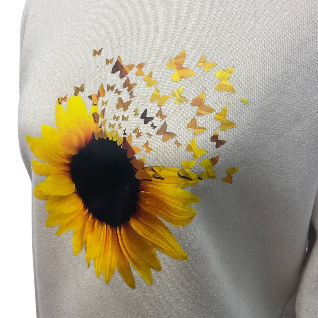 Womens Small Sunflower Butterfly Petal 100% Polyester Long Sleeve Sweatshirt