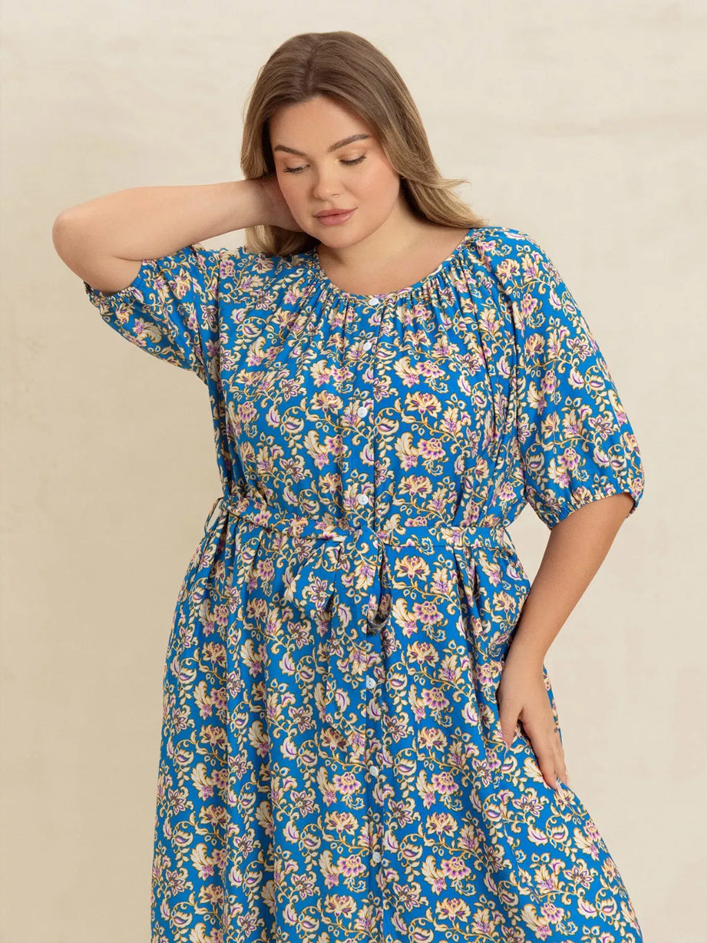 Plus Size Floral Print Maxi Dress with Side Slit