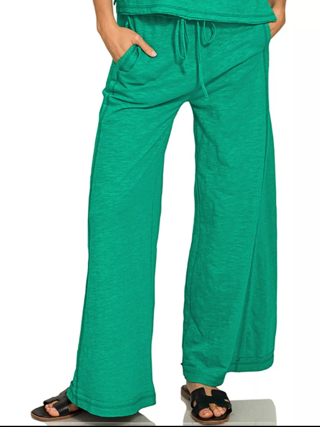 Zenana Cotton Slub Short Sleeve Tee and Pants Set