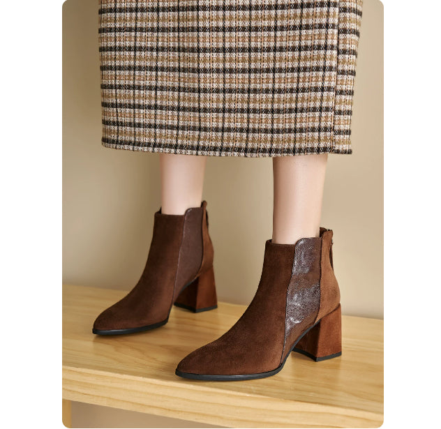 Women's Minimalist British-Style Short Ankle Boots with Back Zipper | Suede Leather