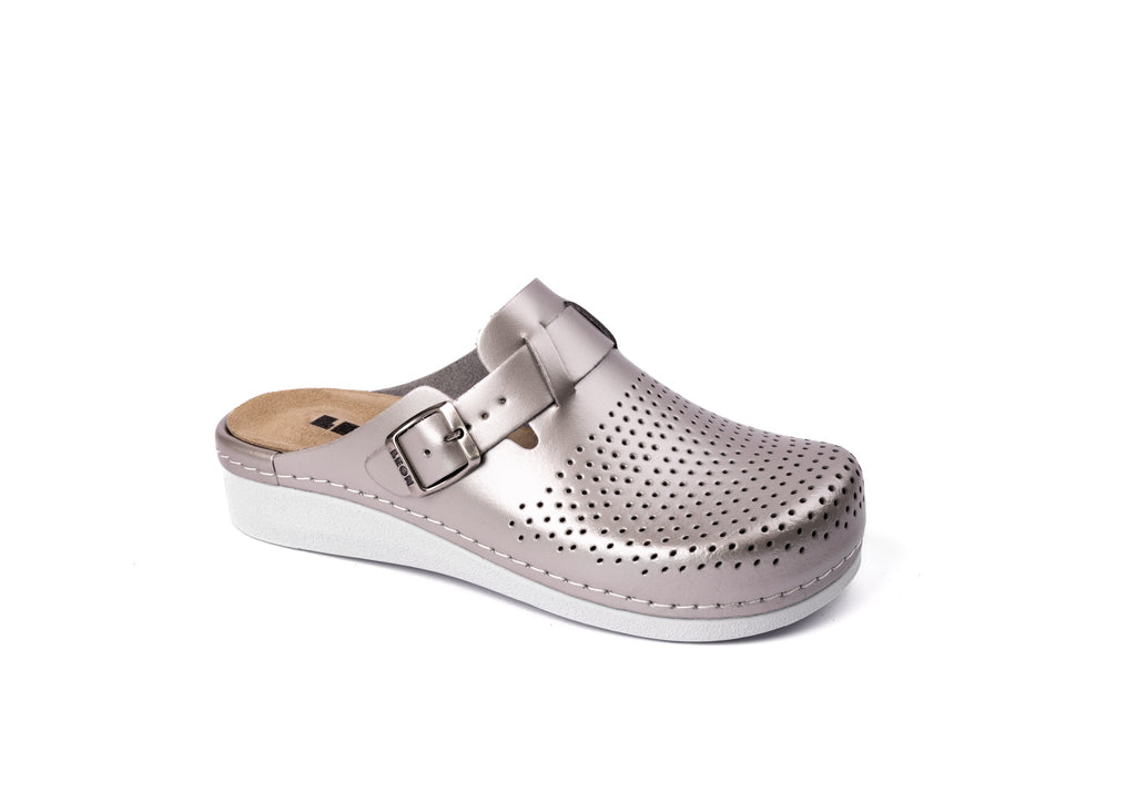 Nora IV by LEON– Women’s Leather Clogs- Adjustable Buckle with Removable Gel-Insole