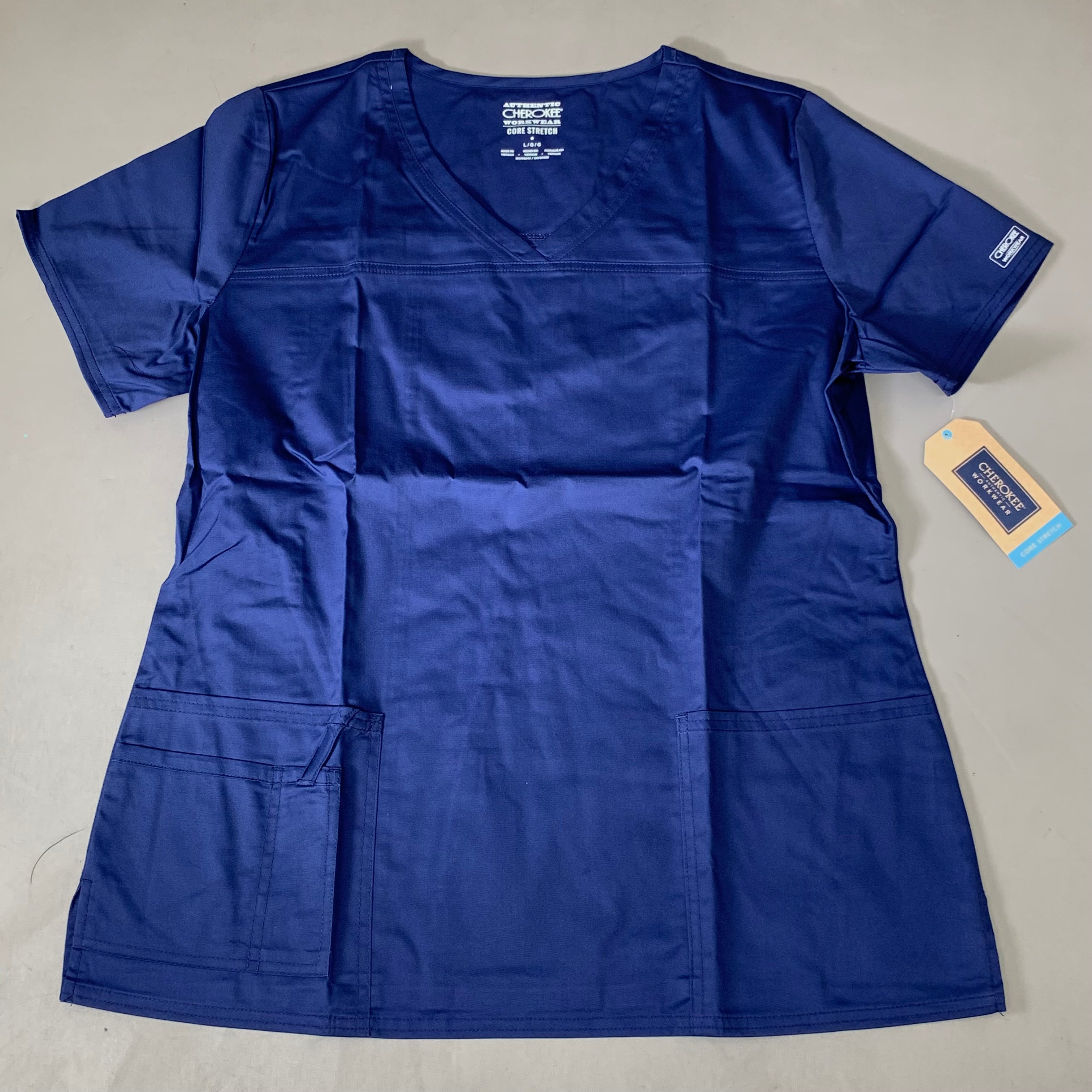 CHEROKEE Modern Classic Scrubs Top Core Stretch Women's SZ L Navy 4727