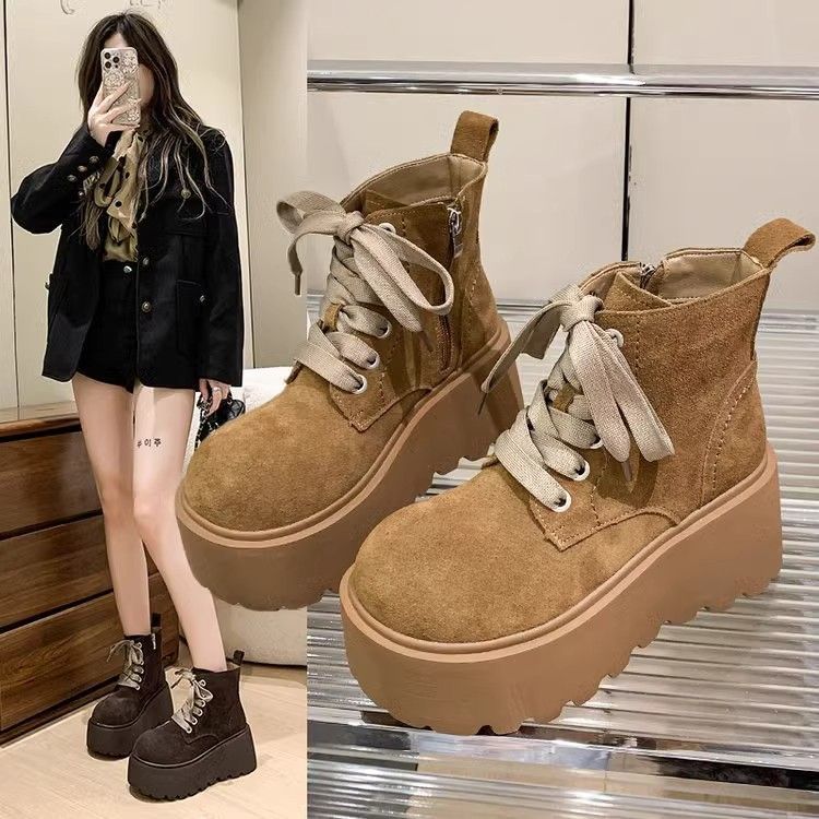 Women's Chunky-Sole Vintage Lace-Up Mid-Calf Boots | PU Leather Round Toe Flat Boots