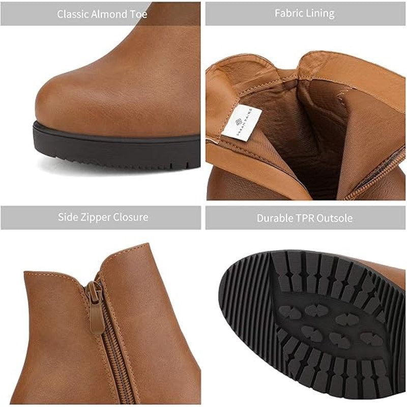 Dream Pairs Womens Size 8 Brown 3" Block Heel Zoey Platform Ankle Boots Booties