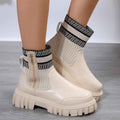 Women's Knitted Mid-Calf Boots | Side Zipper | Non-Slip Rubber Sole | Beige Black Brown