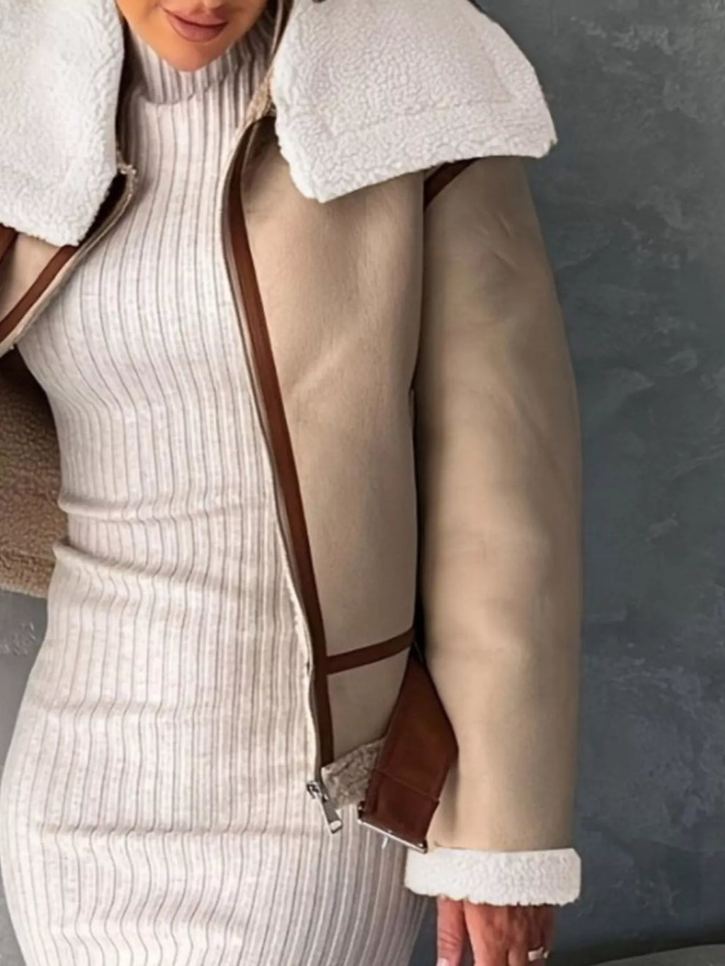 Shearling Lined Zip Up Jacket