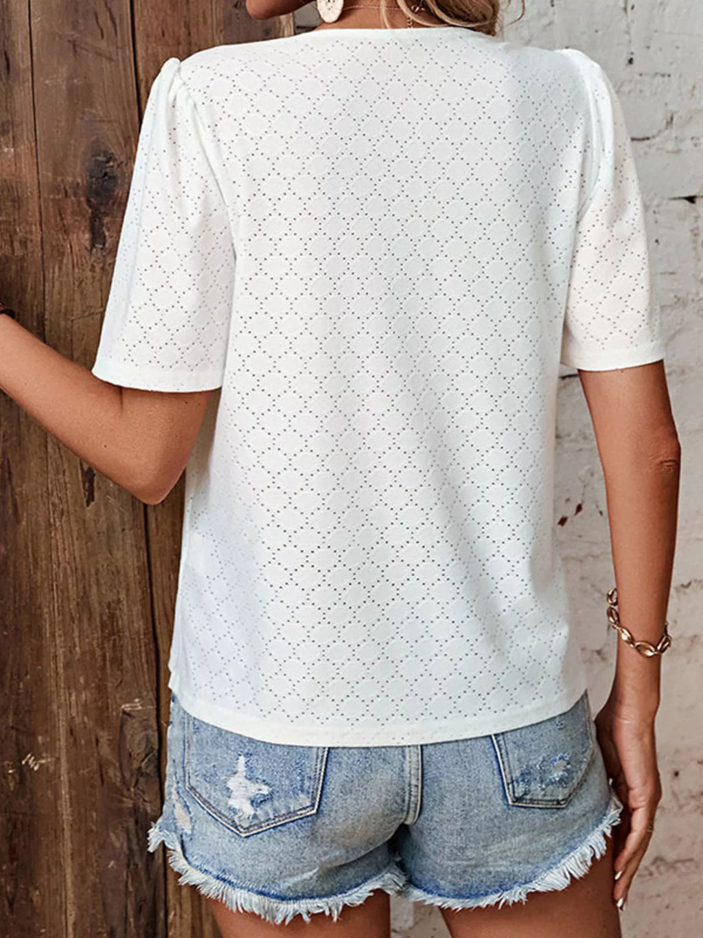 Eyelet Lace Detail Short Sleeve Blouse