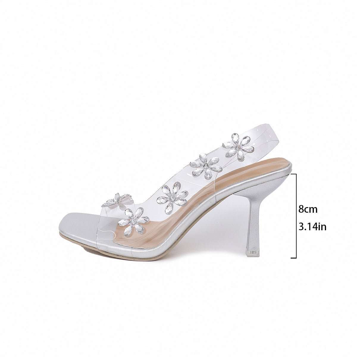Women's Rhinestone Slingback Heels - Transparent PVC Square Toe High Heel Pumps