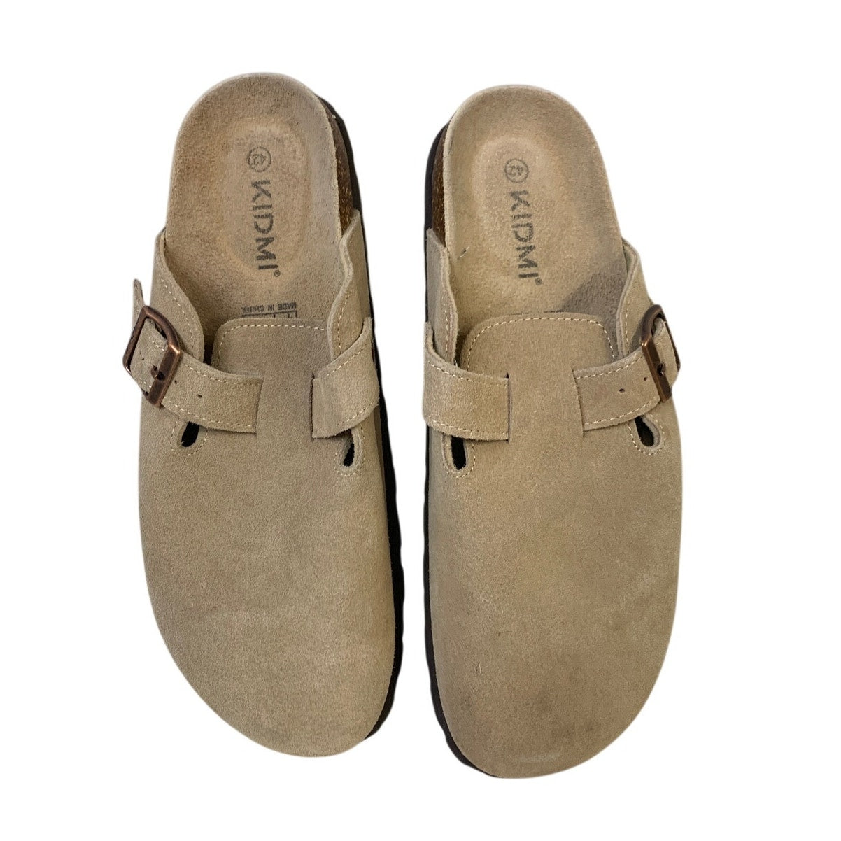 Kidmi Womens Size 11 Mocha Suede Clogs Round Toe Buckle Strap Slip On Shoes