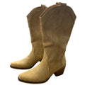 IUV Womens 9.5 Tan Faux Leather 2.25" Block Heel Mid Calf Pull On Cowboy Boots