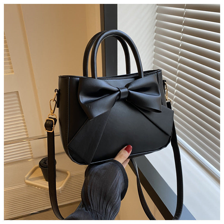 Retro Bow Square Crossbody Handbag - PU Leather Small Shoulder Bag for Women