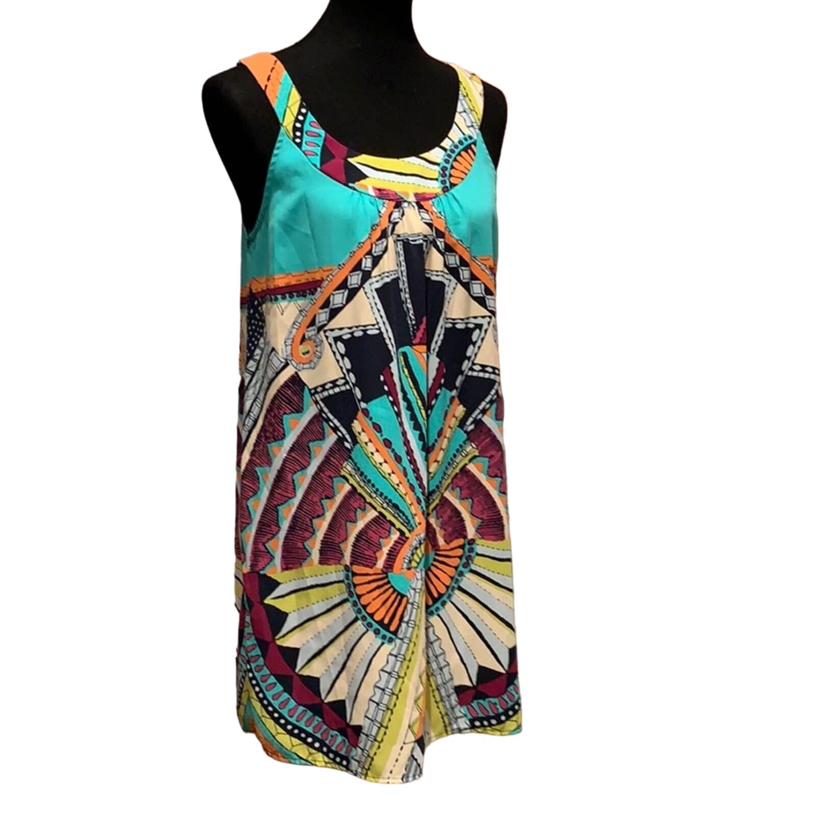 Glam Womens Small Geometric Art Deco Pattern Cruise Wear Sleeveless Mini Dress