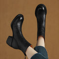 Women's Retro Pointed-Toe Ankle Boots | Chunky Heel Back Zipper Sheepskin