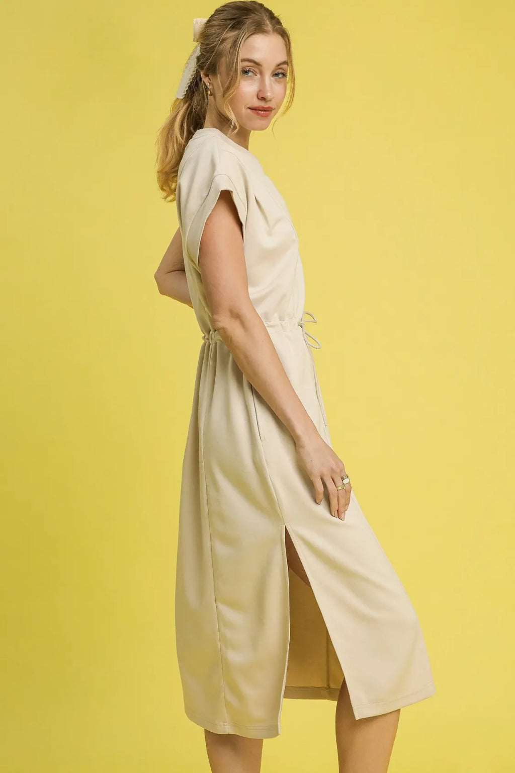 Umgee Side Slit Short Sleeve Midi Tee Dress