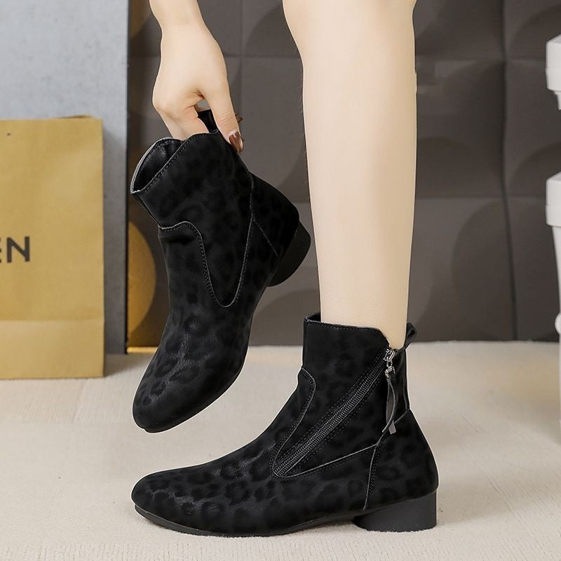 Women's Retro Suede Martin Boots - High-Top Ankle Boots with Flat Heel