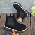Women's Round Toe Square Heel Slip-On Boots | Fall Winter Fabric Boots