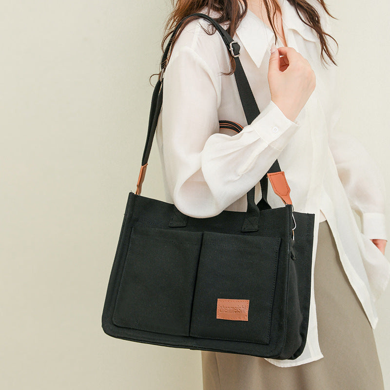 Women's Canvas Tote Bag Large Capacity Multi Pocket Shoulder Crossbody Messenger Bag