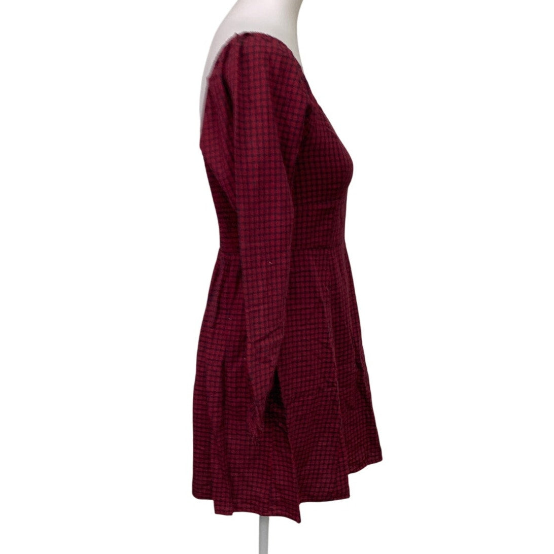 New American Eagle Womens Small 100% Cotton Long Sleeve Plaid Dress