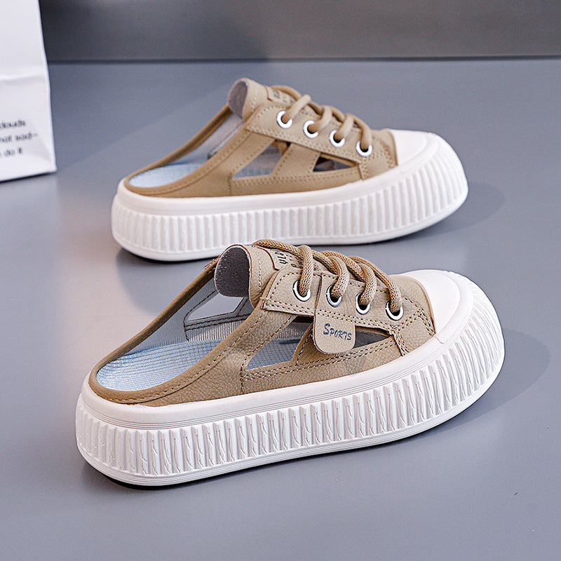 Women's Cutout Slide Sneakers | Breathable Lightweight Platform Half-Slippers