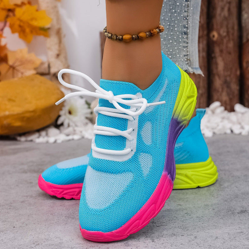 Women's Breathable Mesh Casual Flats - Lightweight Round Toe Lace-Up Shoes
