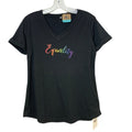New Hand Printed Womens Small Black Equality Rainbow Pride VNeck Tee Shirt