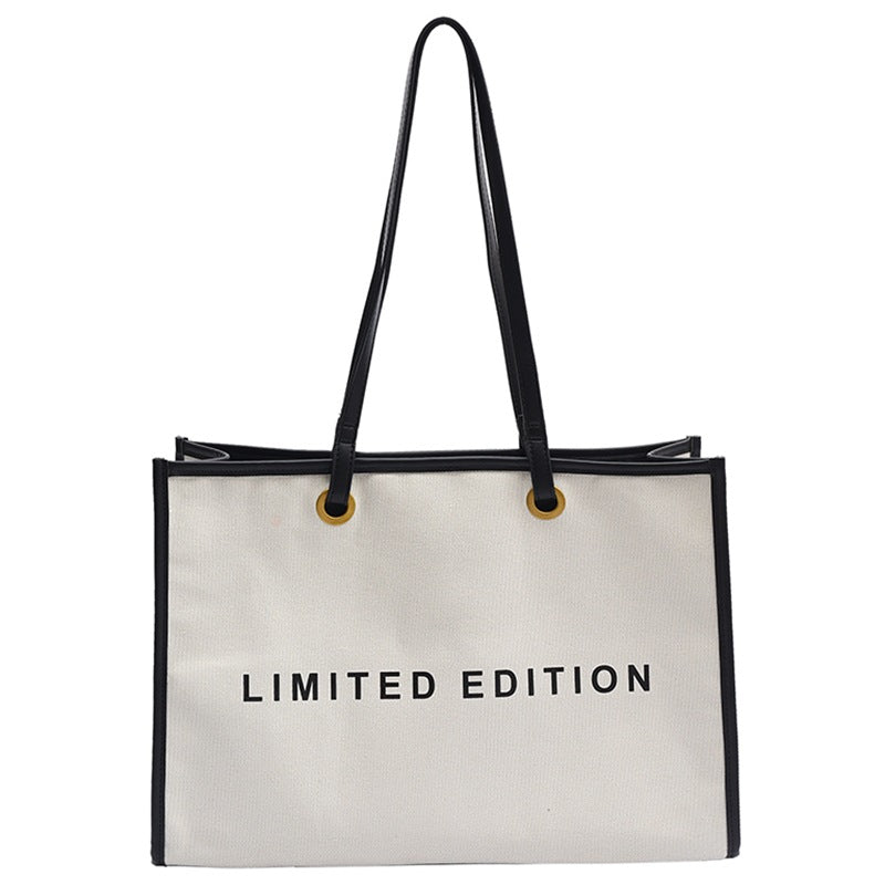 Women's Large Canvas Tote Bag – Stylish PU & Canvas Shoulder Bag with Zipper Pocket