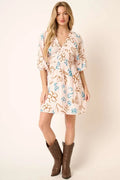 Mittoshop Flower Print Mocked Waist Mini Dress