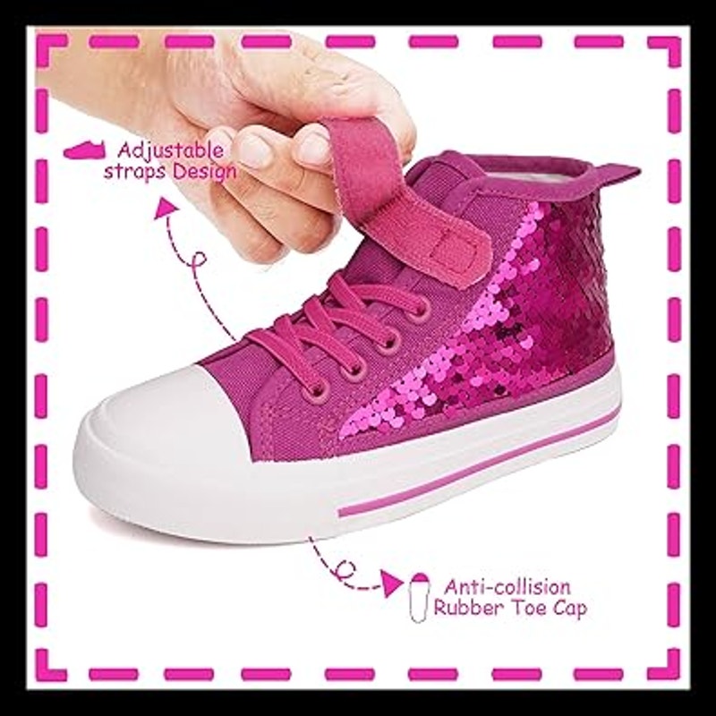 Toandon Toddler Girls Size 10 Pink Silver Sequin Hook Loop High Top Sneakers