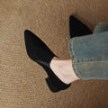 Women's Suede-Texture Pointed-Toe Low Chunky-Heel Slip-On Shoes | Black & Brown