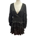 New DB Studio Womens Large Long Sleeve Deep V Ruffled Goth Mini Formal Dress